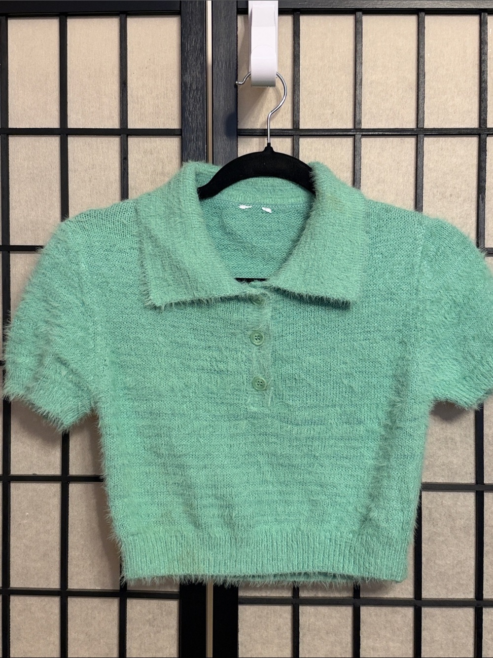 Garage Fuzzy Polo Crop Top - Mint